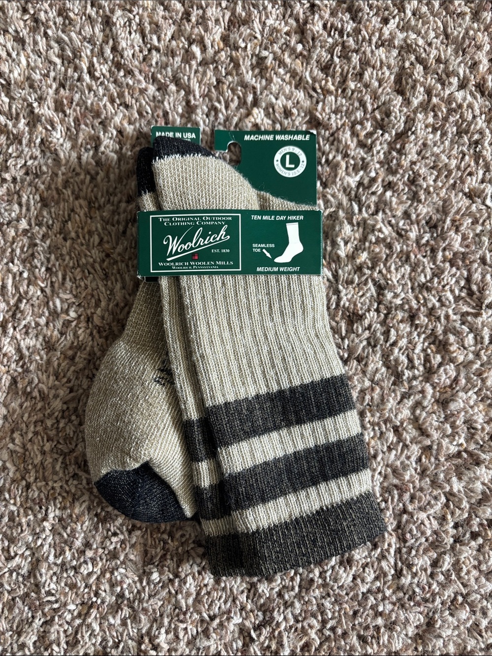 Woolrich Tan and Black Striped Men's Casual Crew Socks